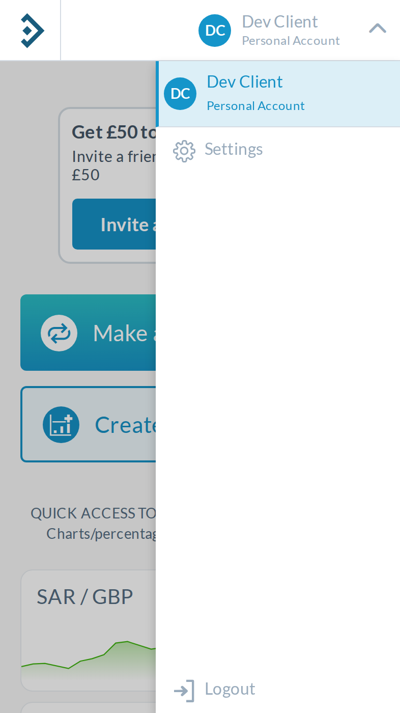 With the update: a full-height panel on the right edge, Logout still at the bottom.